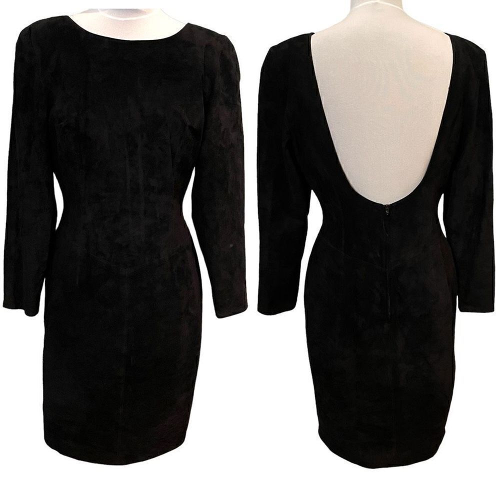 Ann Taylor Vintage 100% Suede Black Midi Dress 10 Slim Fit Sexy Date Night